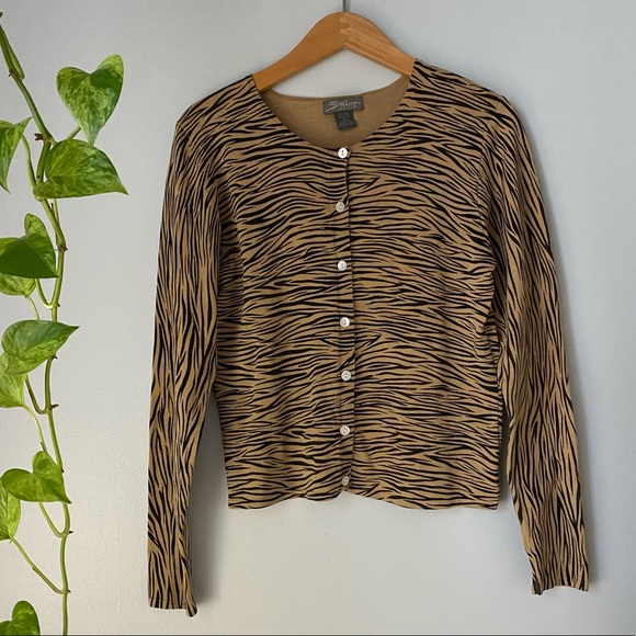 Vintage SML Design Tiger Print Cardigan - Picture 1 of 9